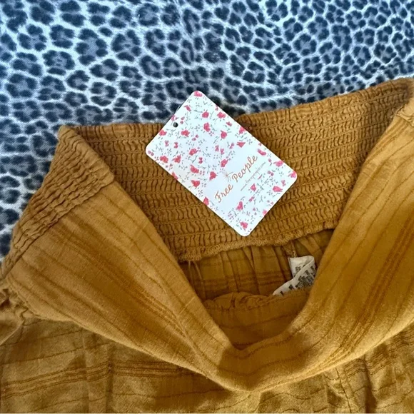 Free People Eva Embroidered Pants Set Deep Gold NWT Size Small